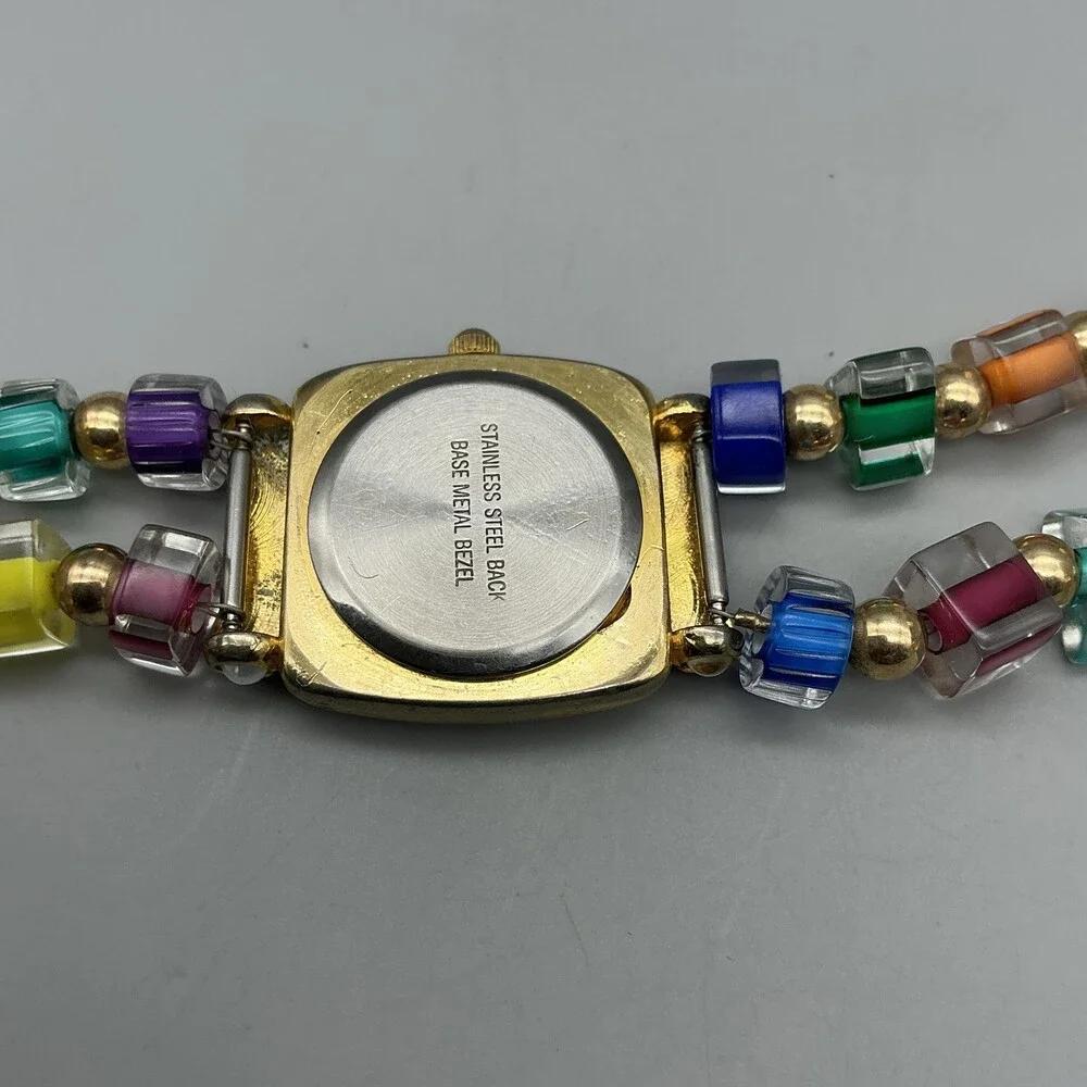 Infinity Womens Watch 24mm Gold Tone Multicolor Bead Bracelet New Battery 6.75